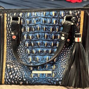 Brahmin Blue and Black Croc-Embossed Shoulder Bag